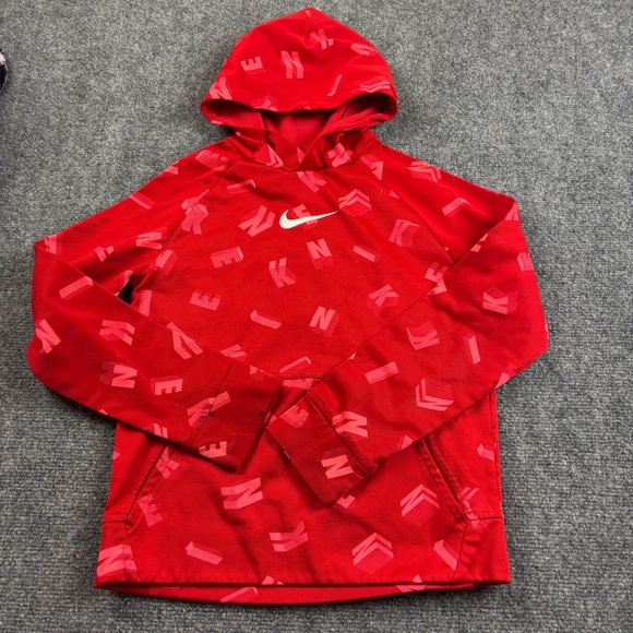 NIKE Kids Red/Pink Swoosh Logo Hooded Sweatshirt Therma-Fit size: Medium - Picture 1 of 6